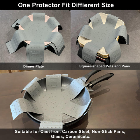 Mofason protectores de silicona para almacenamiento cómodo entre ollas y sartenes.