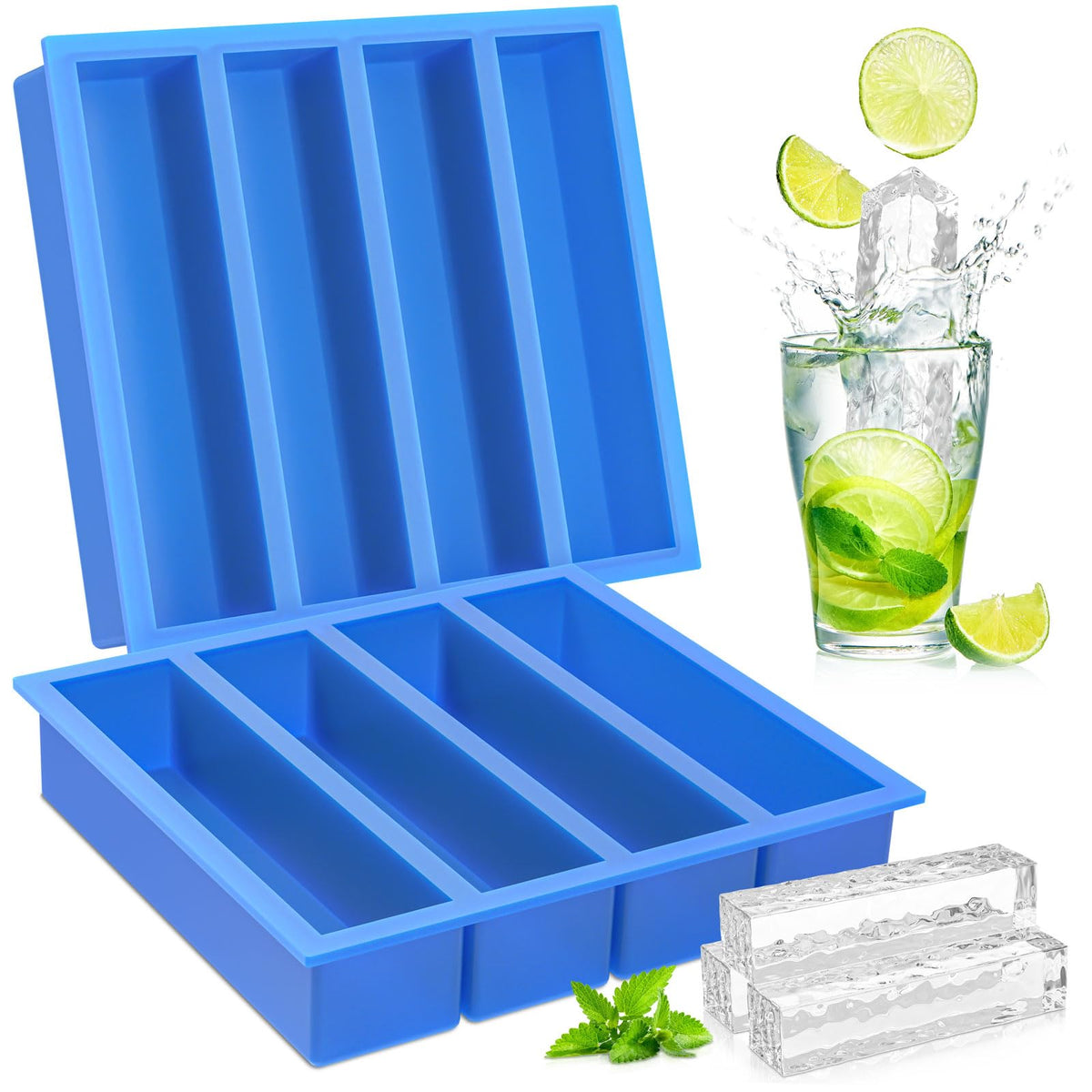 Moflekja moldes hielo grandes rectangulares para enfriar bebidas sin dilución.