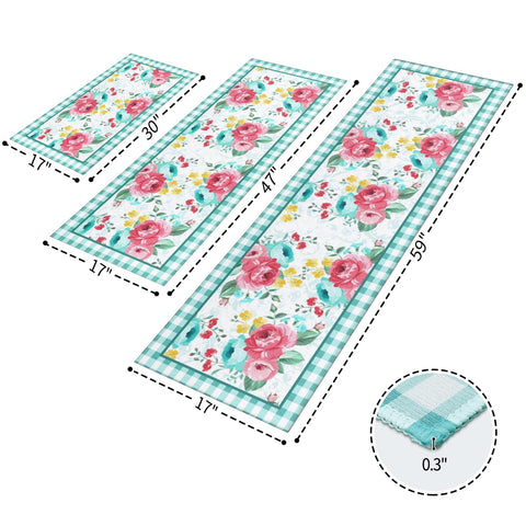 Alfombra de cocina Mofvugz floral rojo-teal 17x47, lavable a máquina para limpieza fácil.