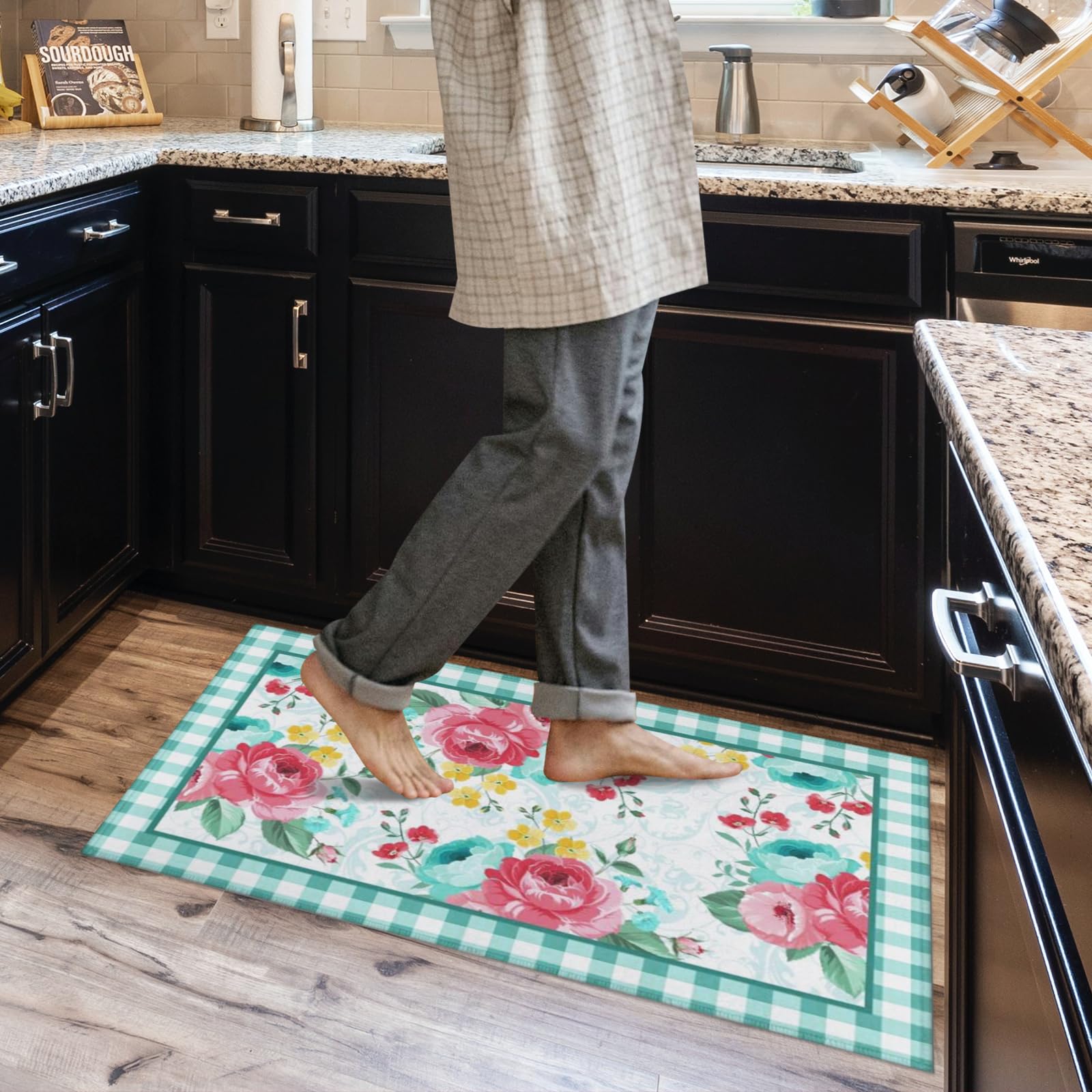 Alfombra lavable a máquina Mofvugz floral para cocina, fácil de limpiar.