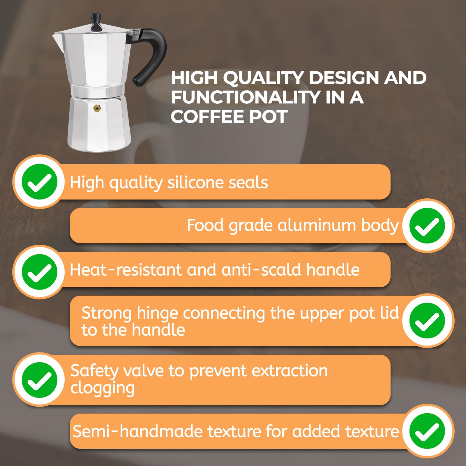 Mogrecha Moka Pot diseno clasico italiano, elegante en cocina