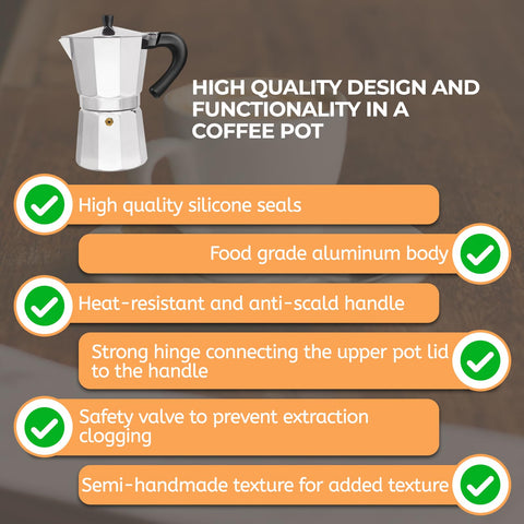 Mogrecha Moka Pot diseno clasico italiano, elegante en cocina