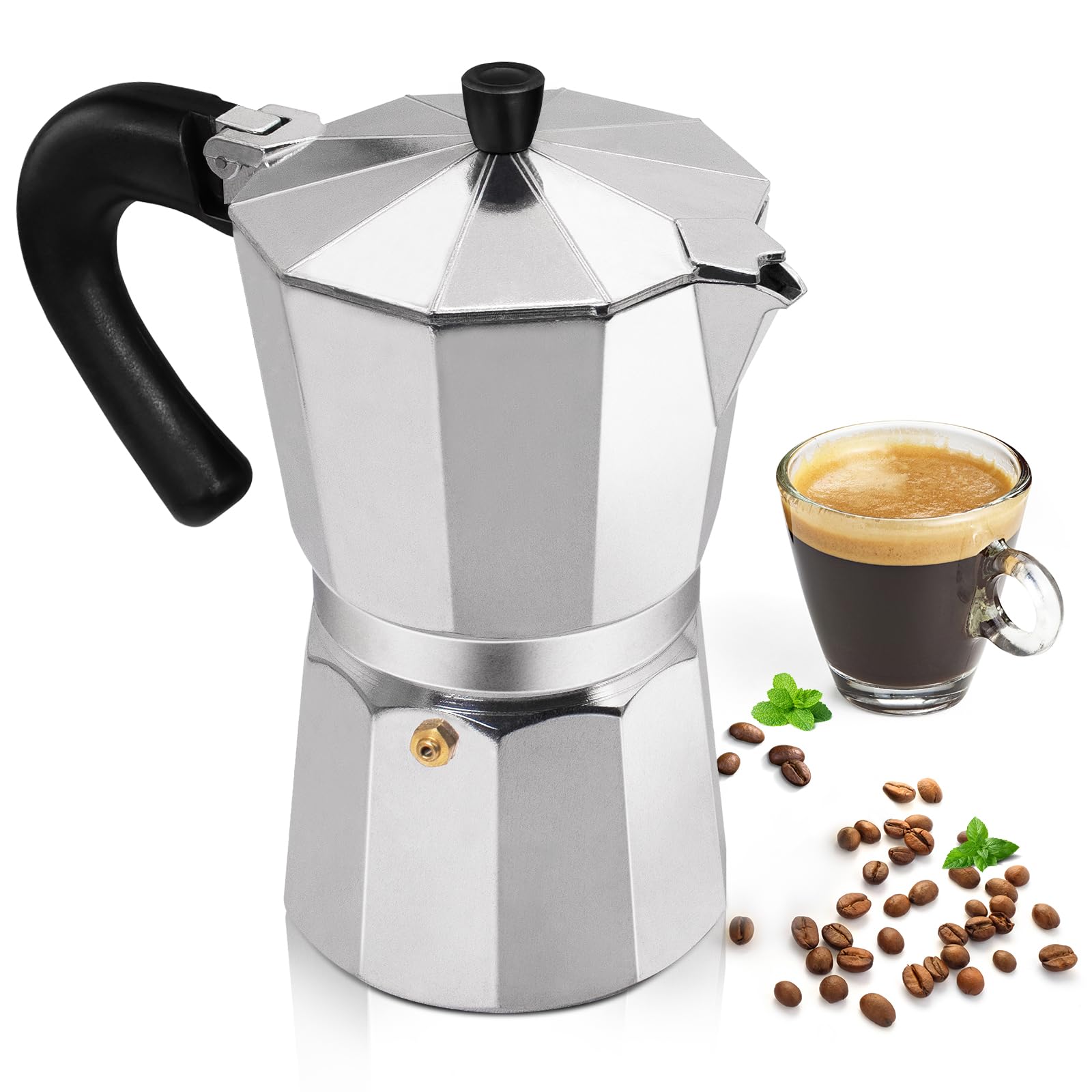 Mogrecha Moka Pot exterior de aluminio para extracción rápida y uniforme