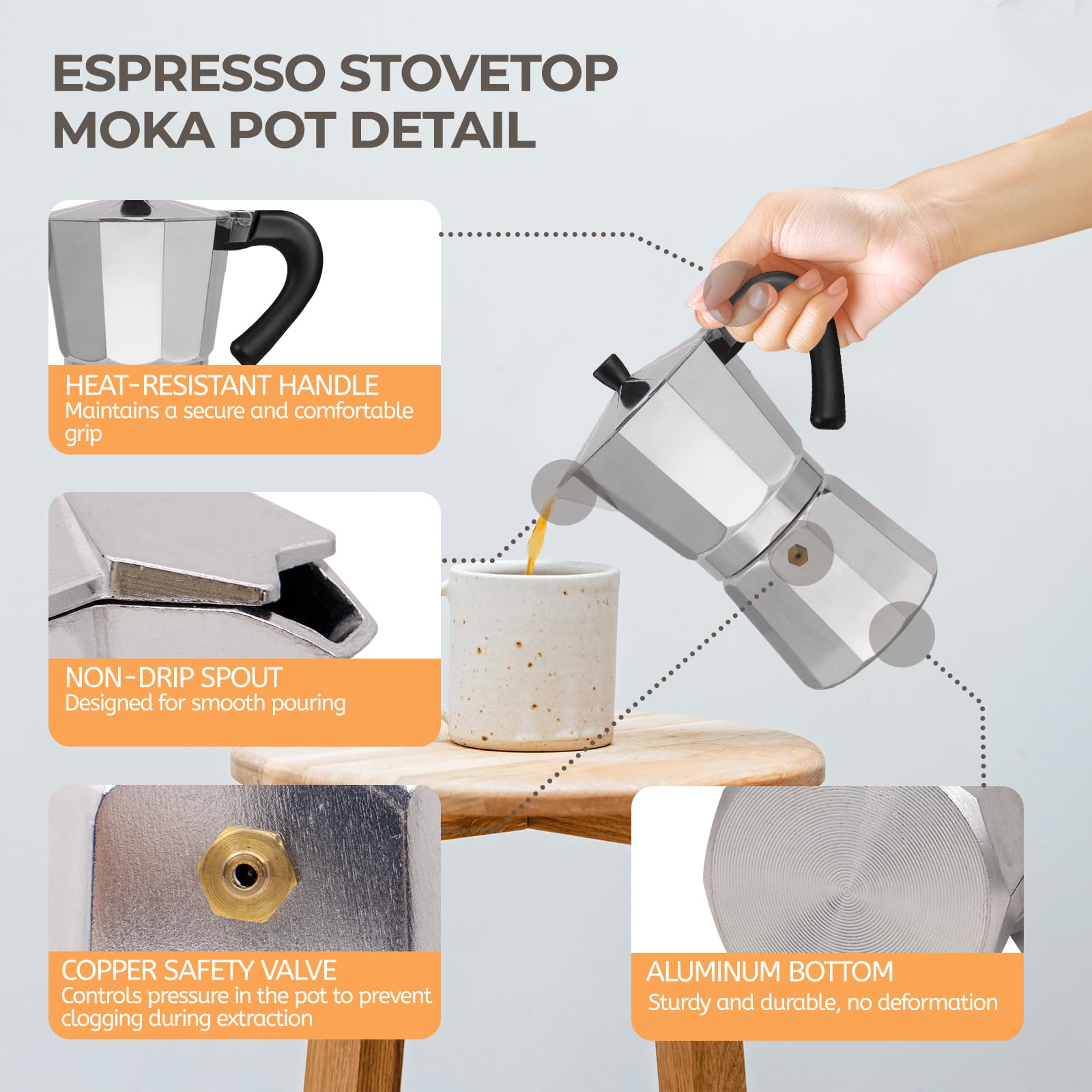 Mogrecha Moka Pot proceso de extraccion en casa, sabor italiano