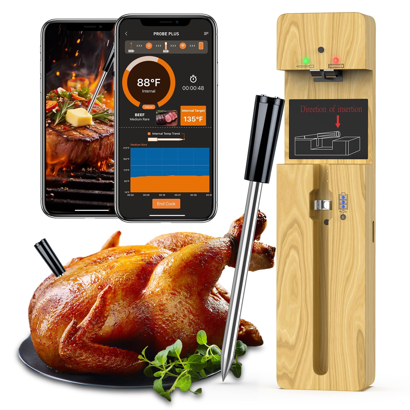 Termómetro de carne inalámbrico MOGUNDAM con pantalla digital para cocción precisa