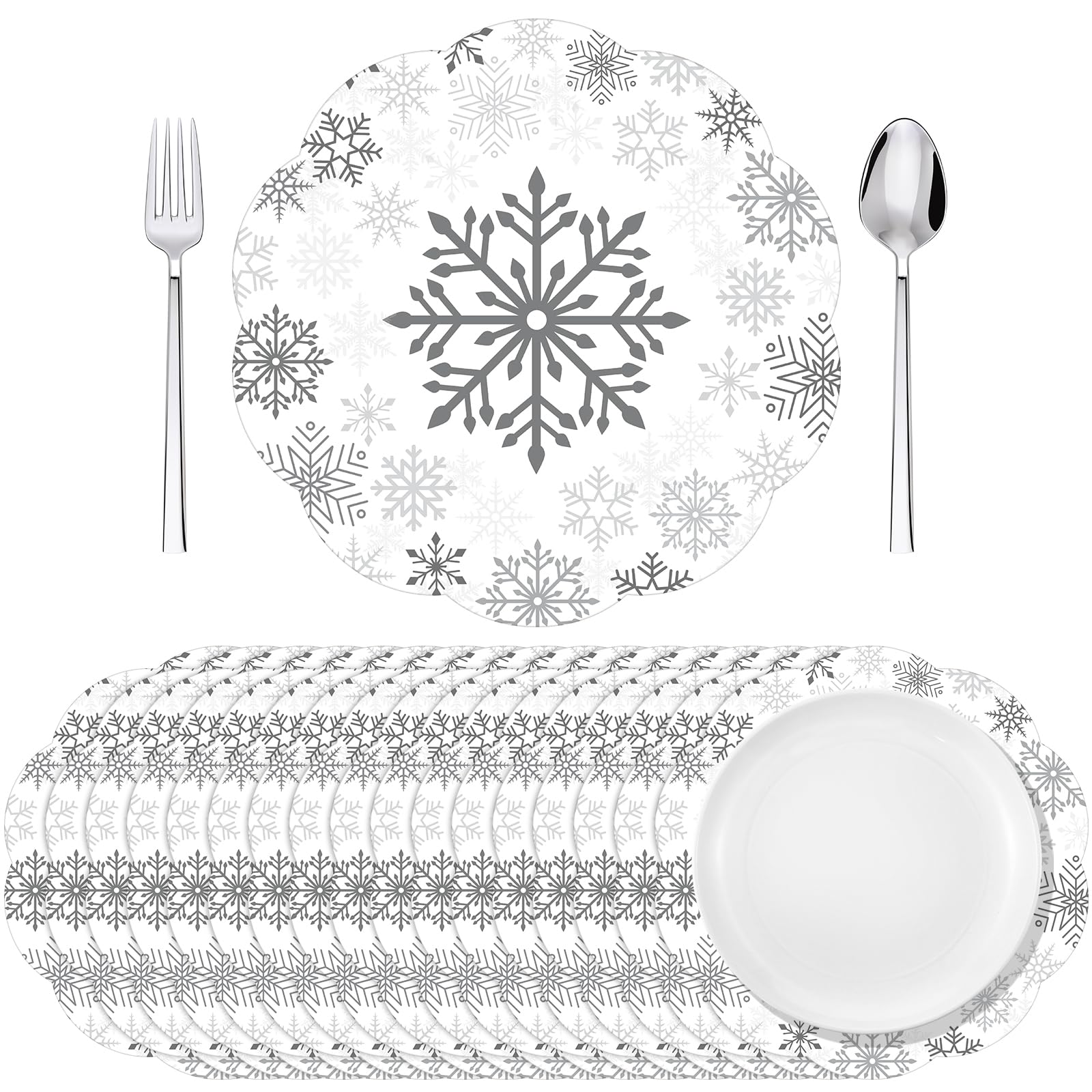 Manteles Moinchore con copos de nieve para mesa elegante y fácil limpieza.