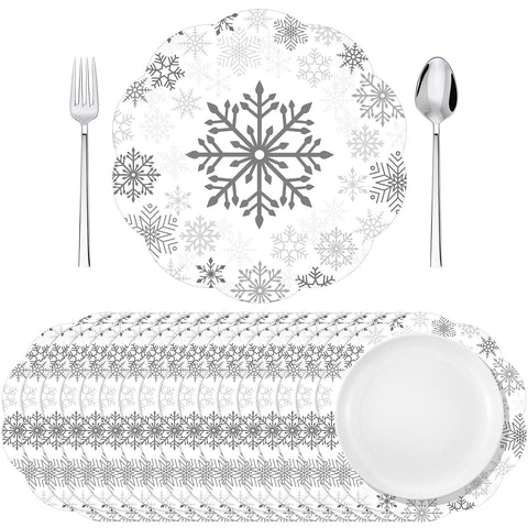 Manteles Moinchore con copos de nieve para mesa elegante y fácil limpieza.