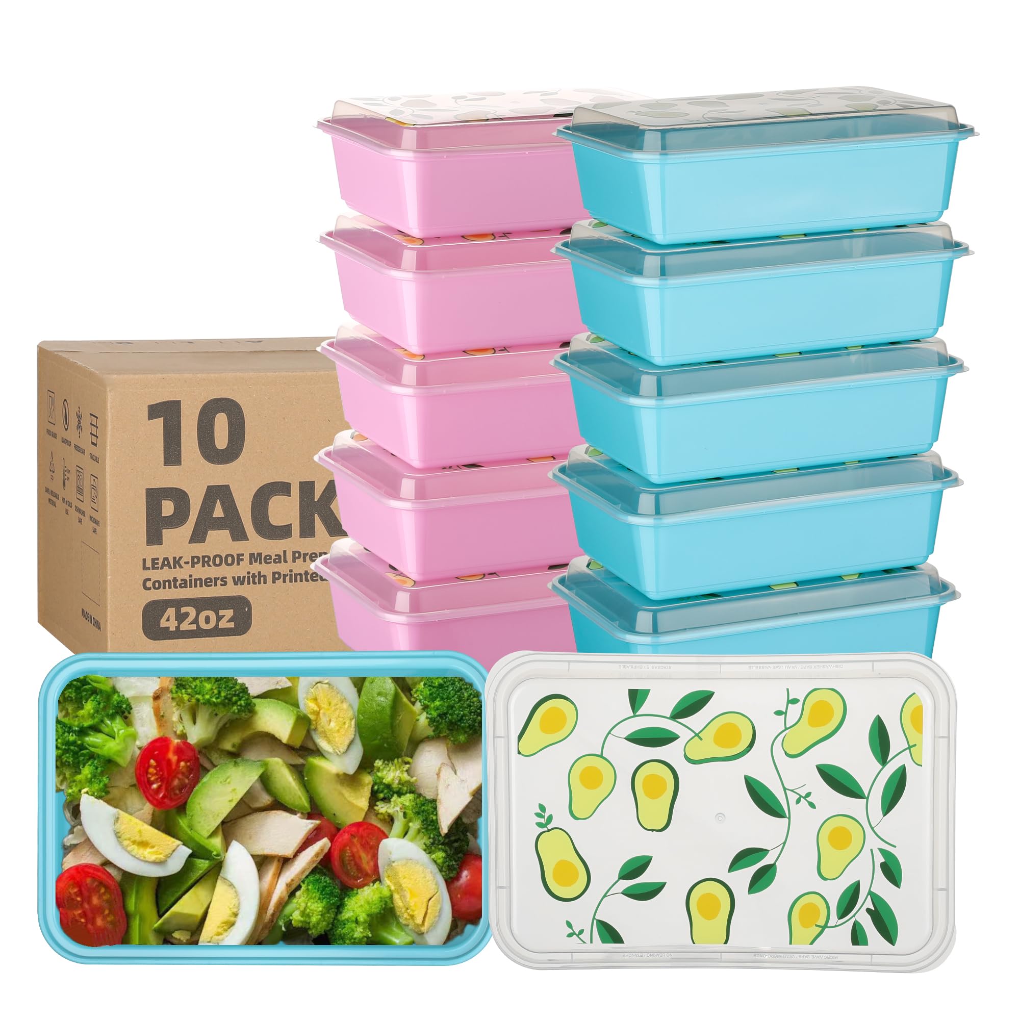 Moiturti contenedores 1250 ml con tapas impresas y diseño de frutas para tus comidas
