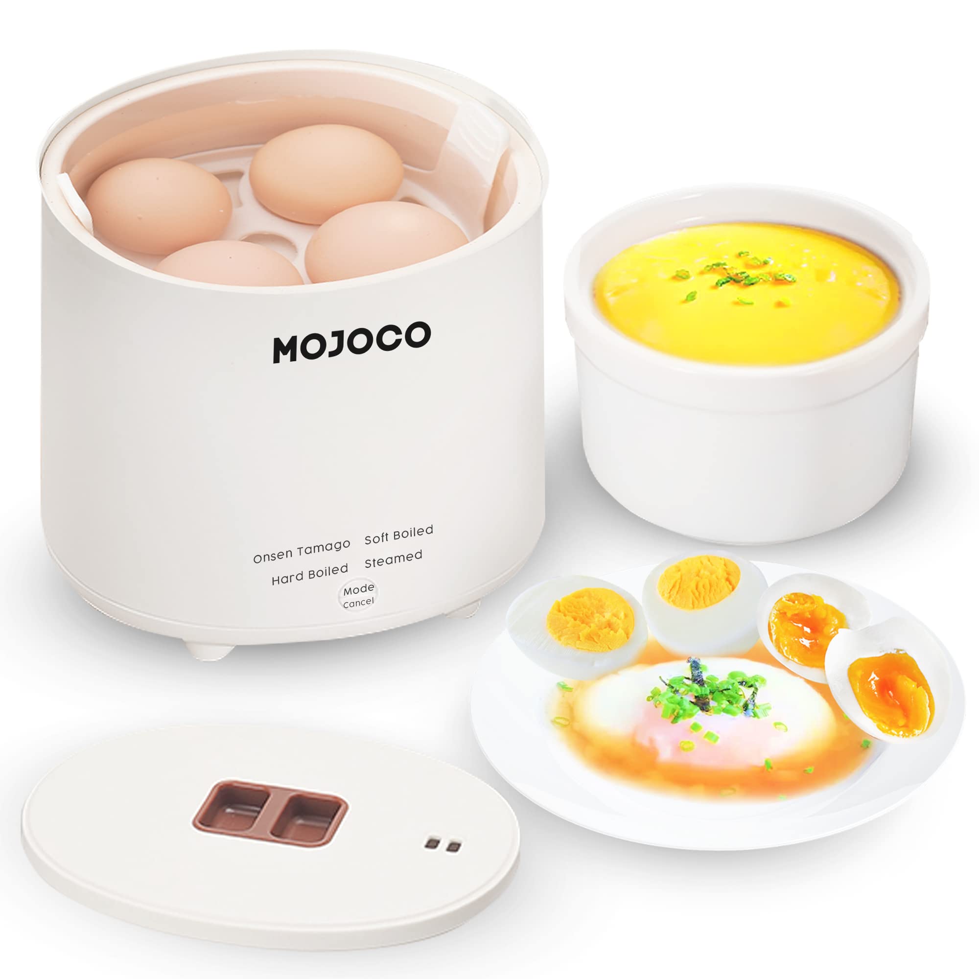 MOJOCO cocinador rápido de huevos, diseño compacto para cocinas pequeñas.