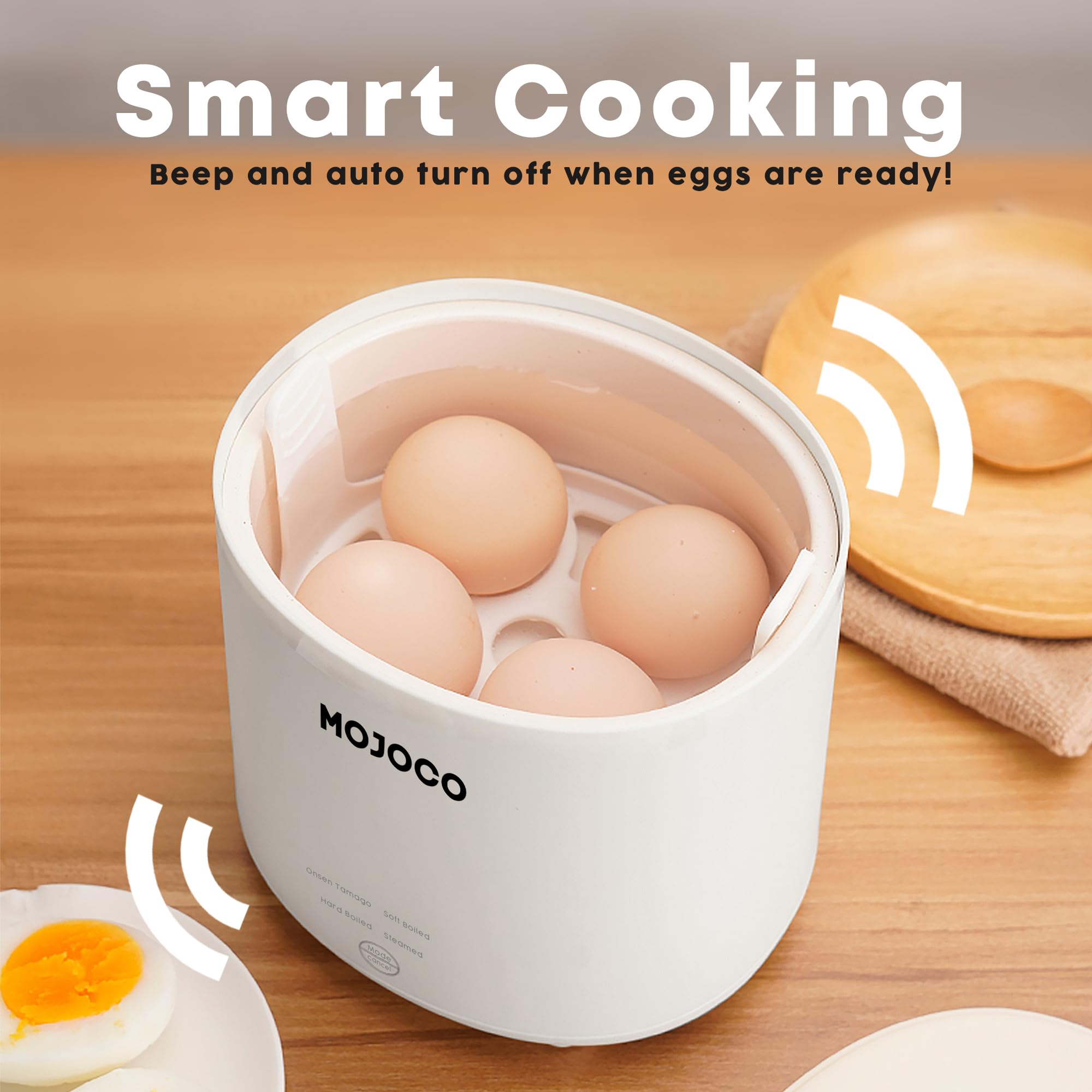MOJOCO cocinador de huevos con una tecla para uso fácil en casa.