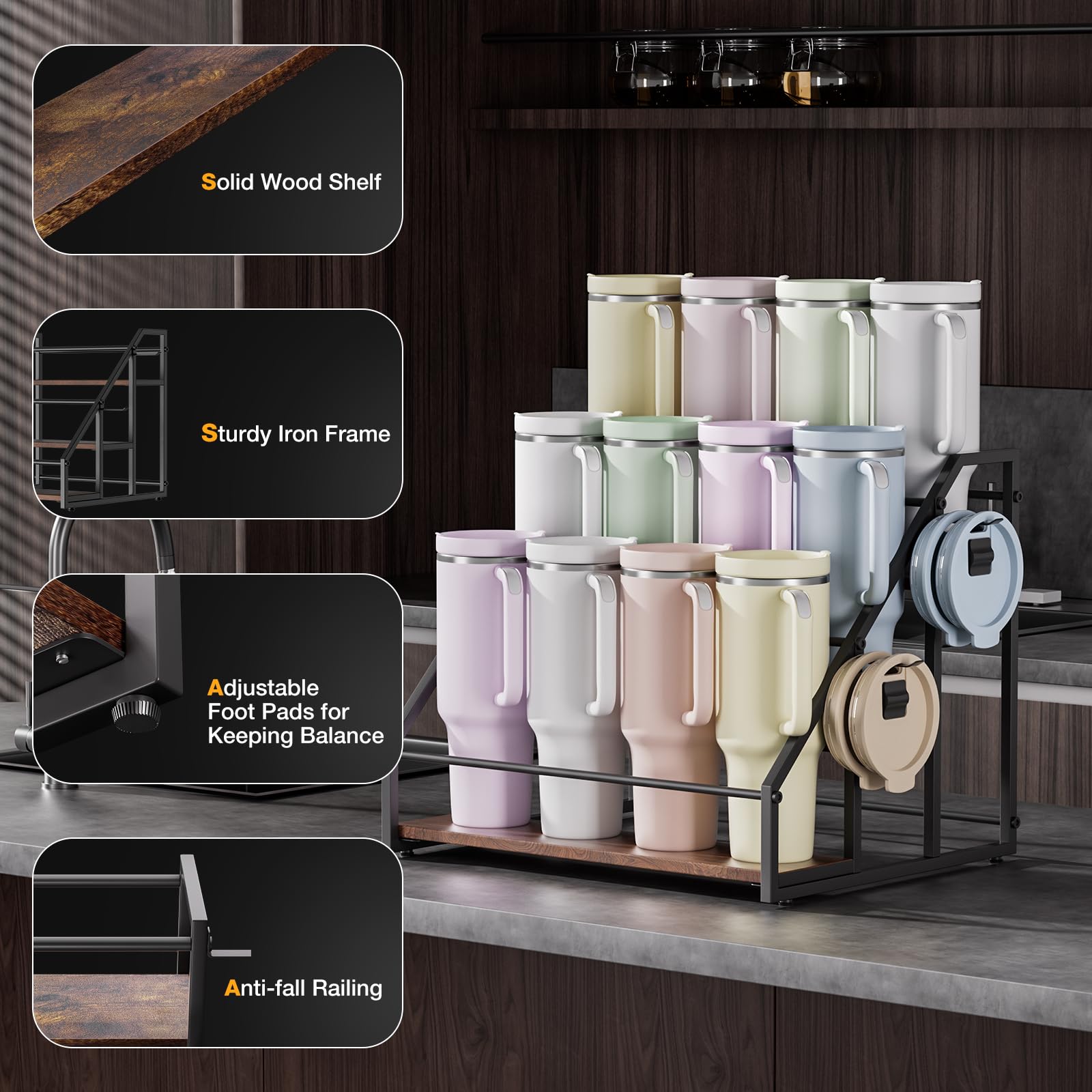 MOJOHAND dimensiones de estante para cocina, tres niveles y estabilidad