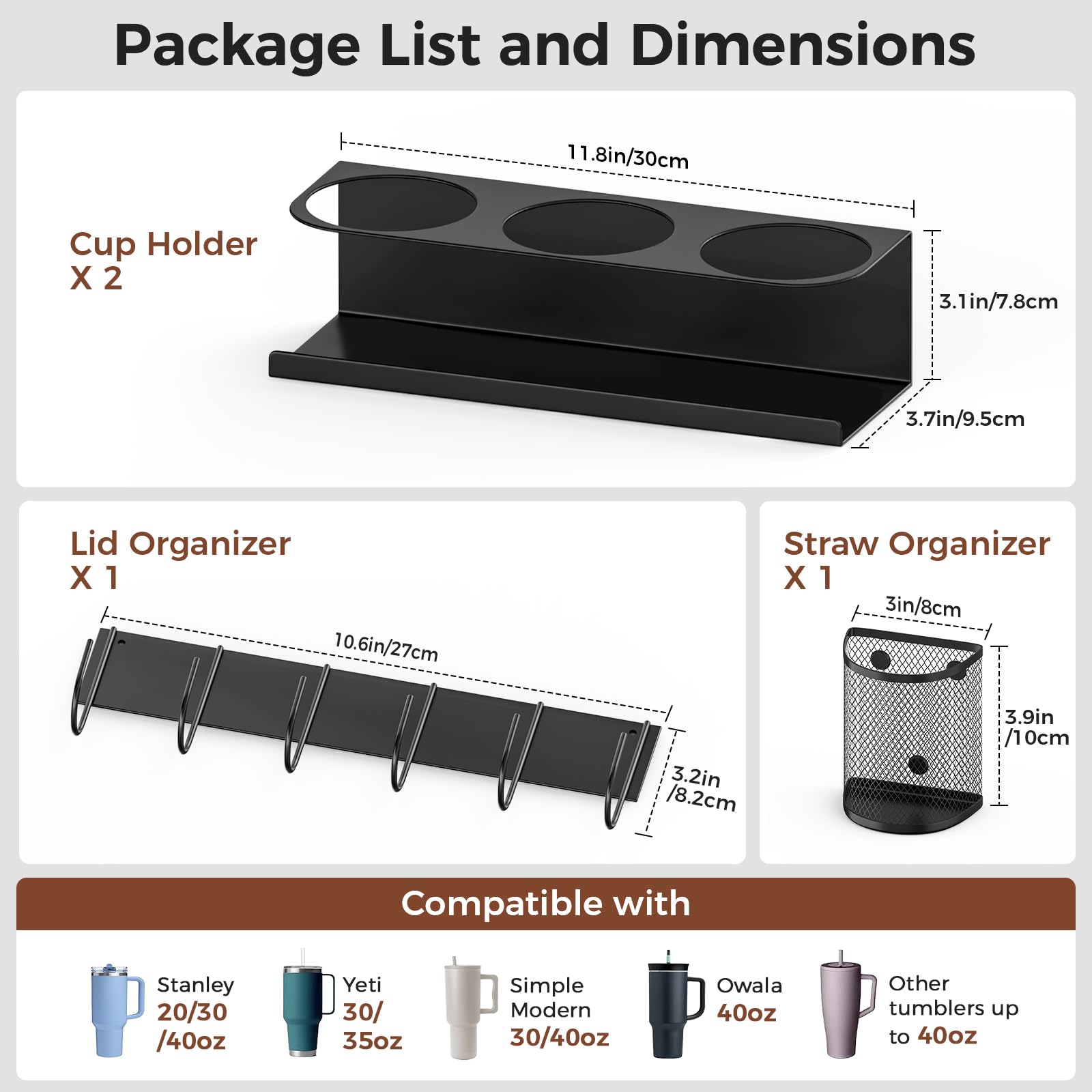 MoKo organizador 3-en-1 para tapas y pajitas Stanley, orden compacto.