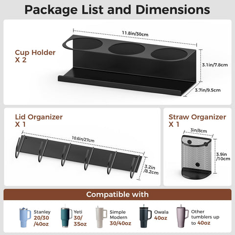 MoKo organizador 3-en-1 para tapas y pajitas Stanley, orden compacto.
