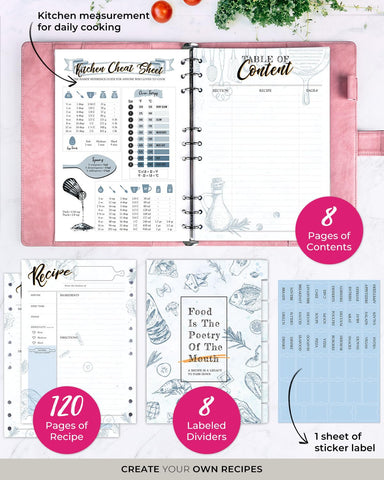 molekaus interior doble cara 7x10, páginas blancas para organizar recetas