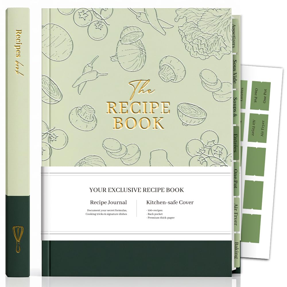 Molekaus libro de recetas, portada cuero dos tonos verde, diseño elegante y duradero para la cocina
