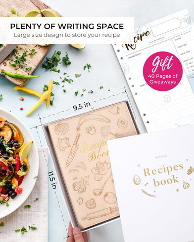 Molekaus libro de recetas, bolsillos interiores para guardar tarjetas y notas.