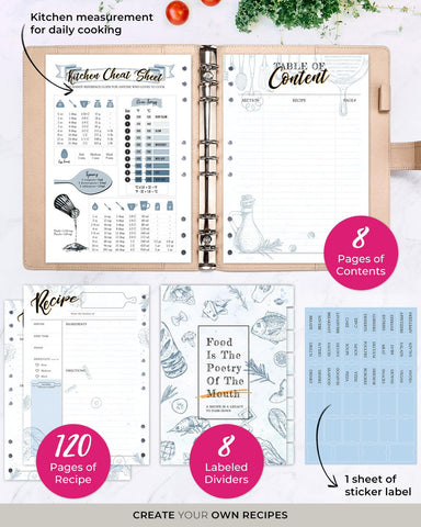 Molekaus libro de recetas, tamaño 7x10 pulgadas para uso cómodo en la cocina.
