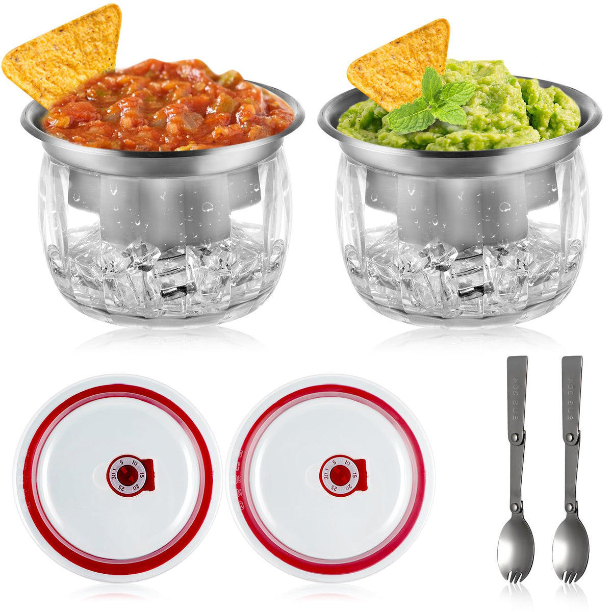 Moligou tazón para salsas frías de 22 oz con tapa, ideal para fiestas.