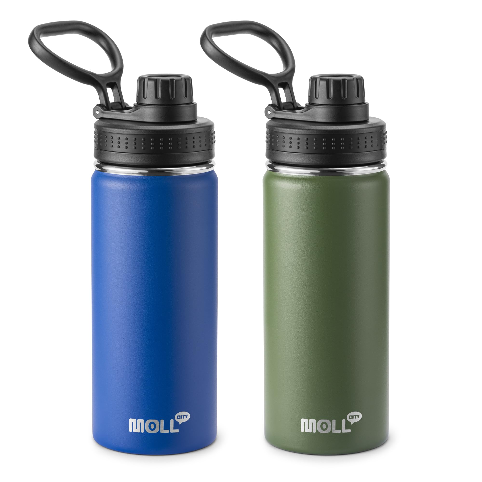 Botella Mollcity dos botellas, azul marino y verde hierba, ideal para hidratación diaria