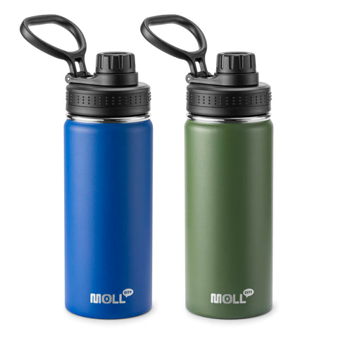 Botella Mollcity dos botellas, azul marino y verde hierba, ideal para hidratación diaria