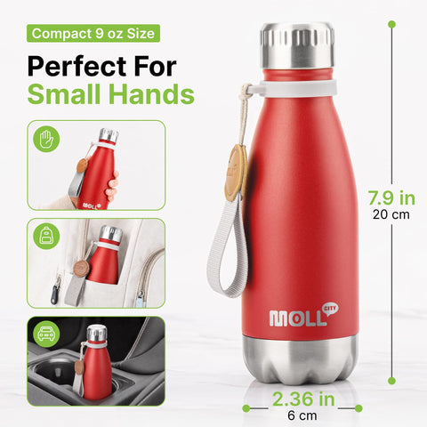 Mollcity botella dentro de una mochila infantil, transporte cómodo y seguro