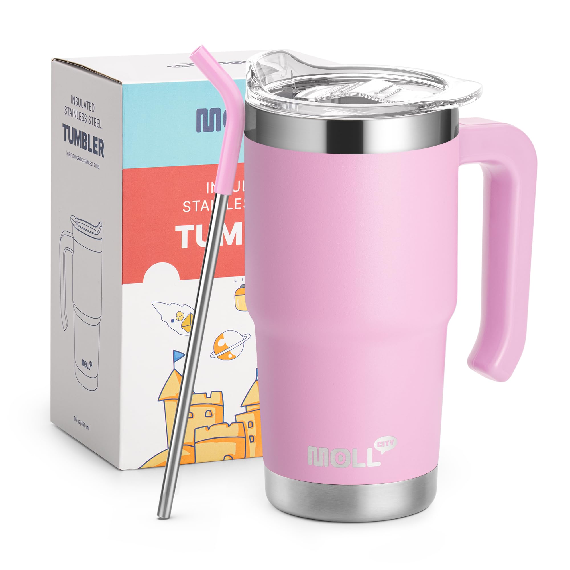 Vaso Mollcity con asa ergonómica para agarre cómodo en manos pequeñas.