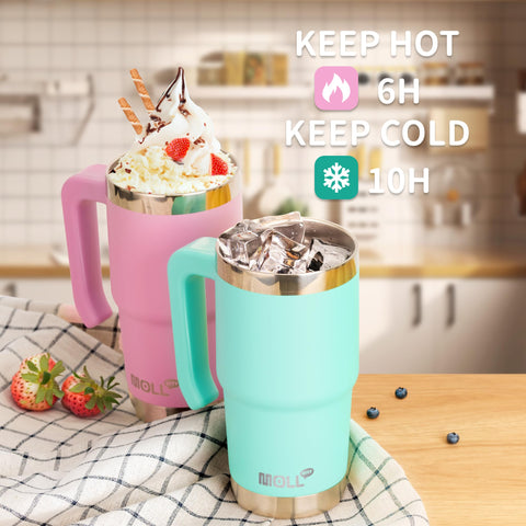 Vaso Mollcity 16oz con tapa duradera para evitar fugas.