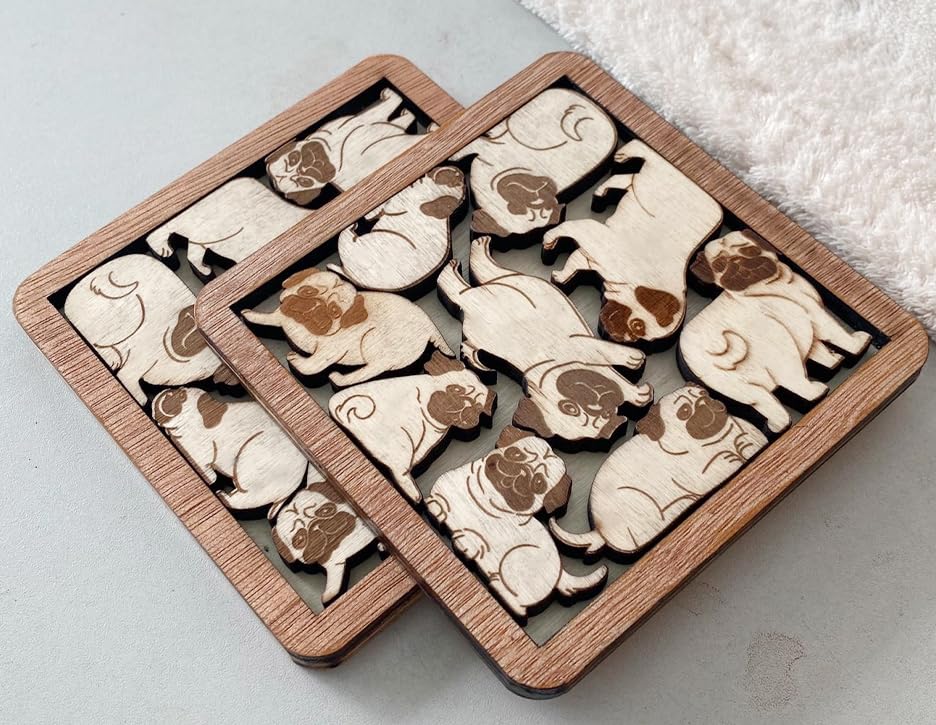 Momapopup posavasos pug con diseño láser para amantes del pug.