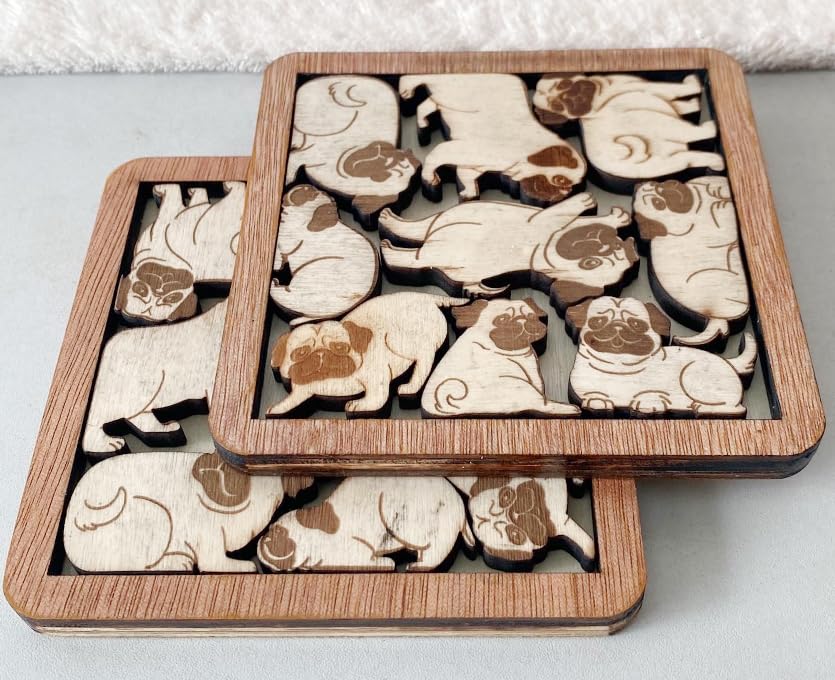 Momapopup posavasos pug con encaje para proteger superficies.