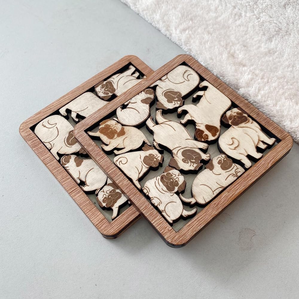Momapopup posavasos pug uso diario para mesas y bebidas.