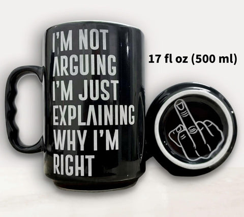 Momapopup taza negra con frase grabada en gris, ideal para la oficina.