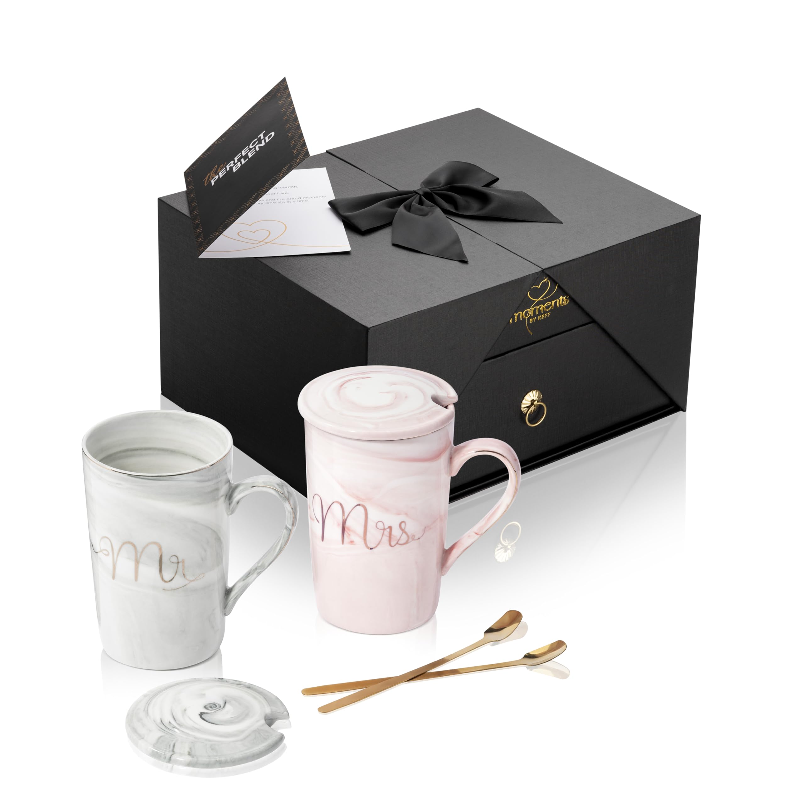Momentos KEFF tazas para parejas 14oz con tapa, ideales para café diario.