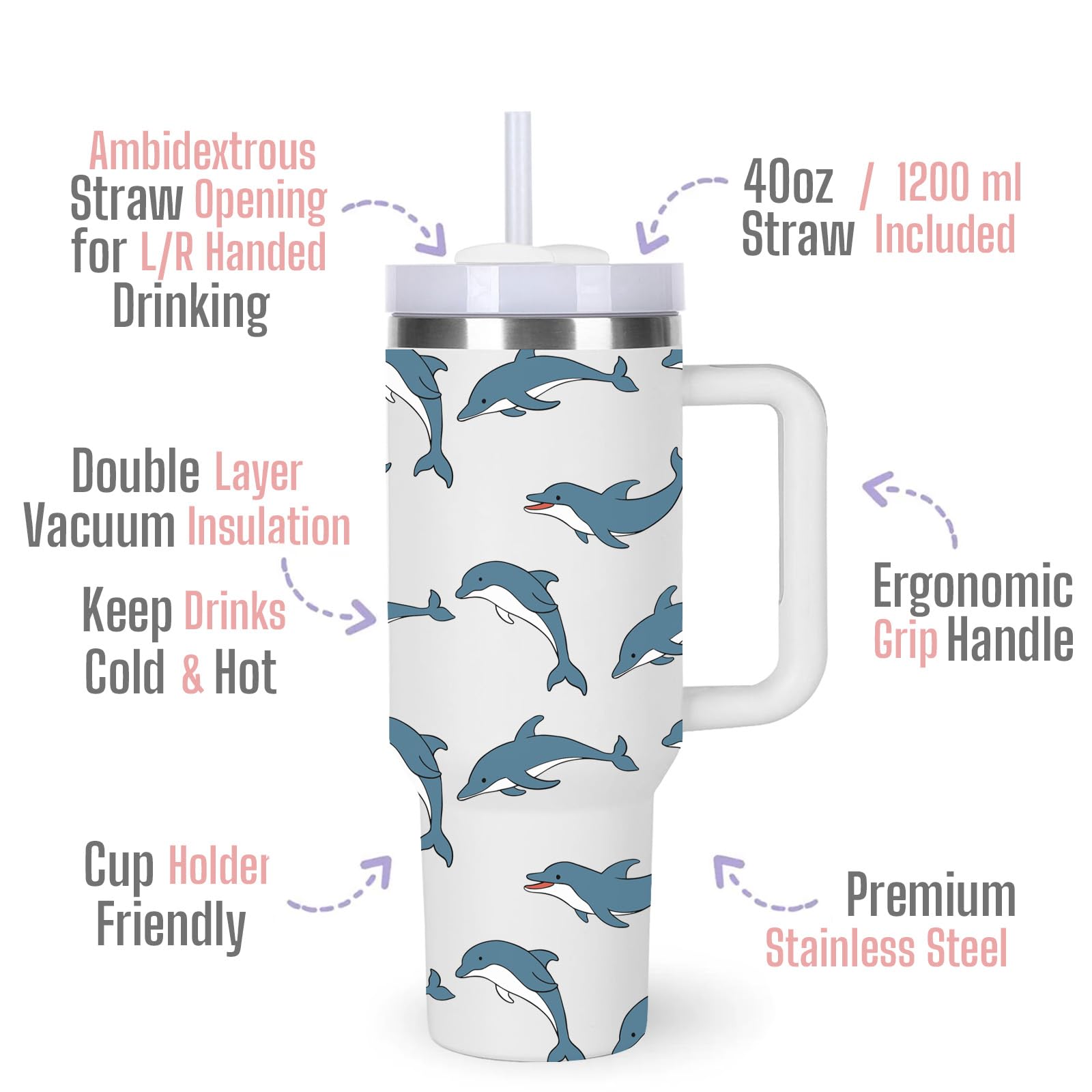 Momocici Delfín Tumbler con doble pared mantiene fría la bebida.