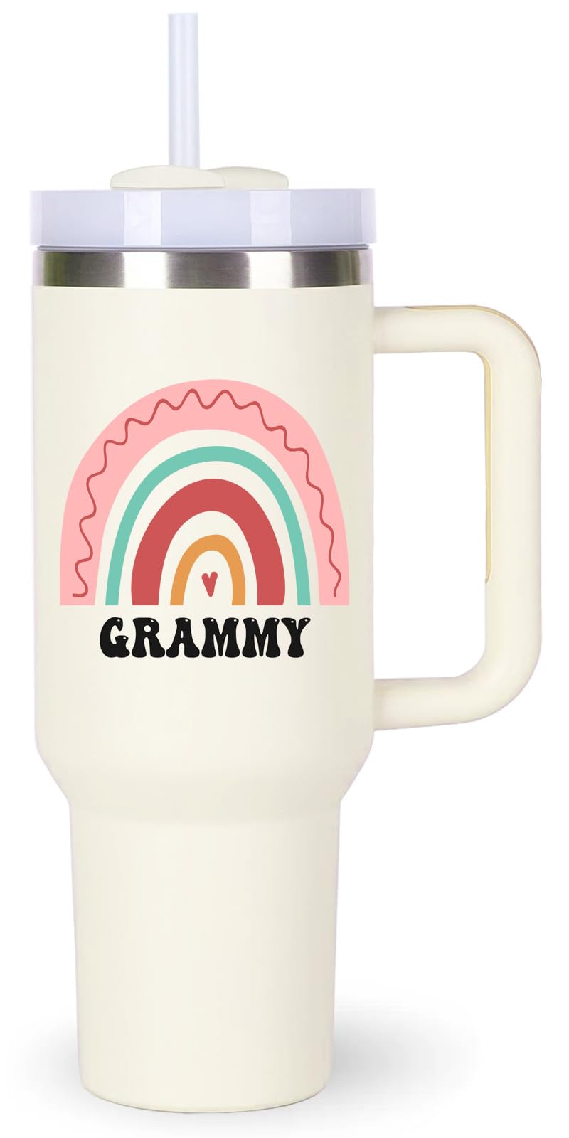 Momocici Grammy tumbler con manija, ideal para llevar bebidas frías o calientes.