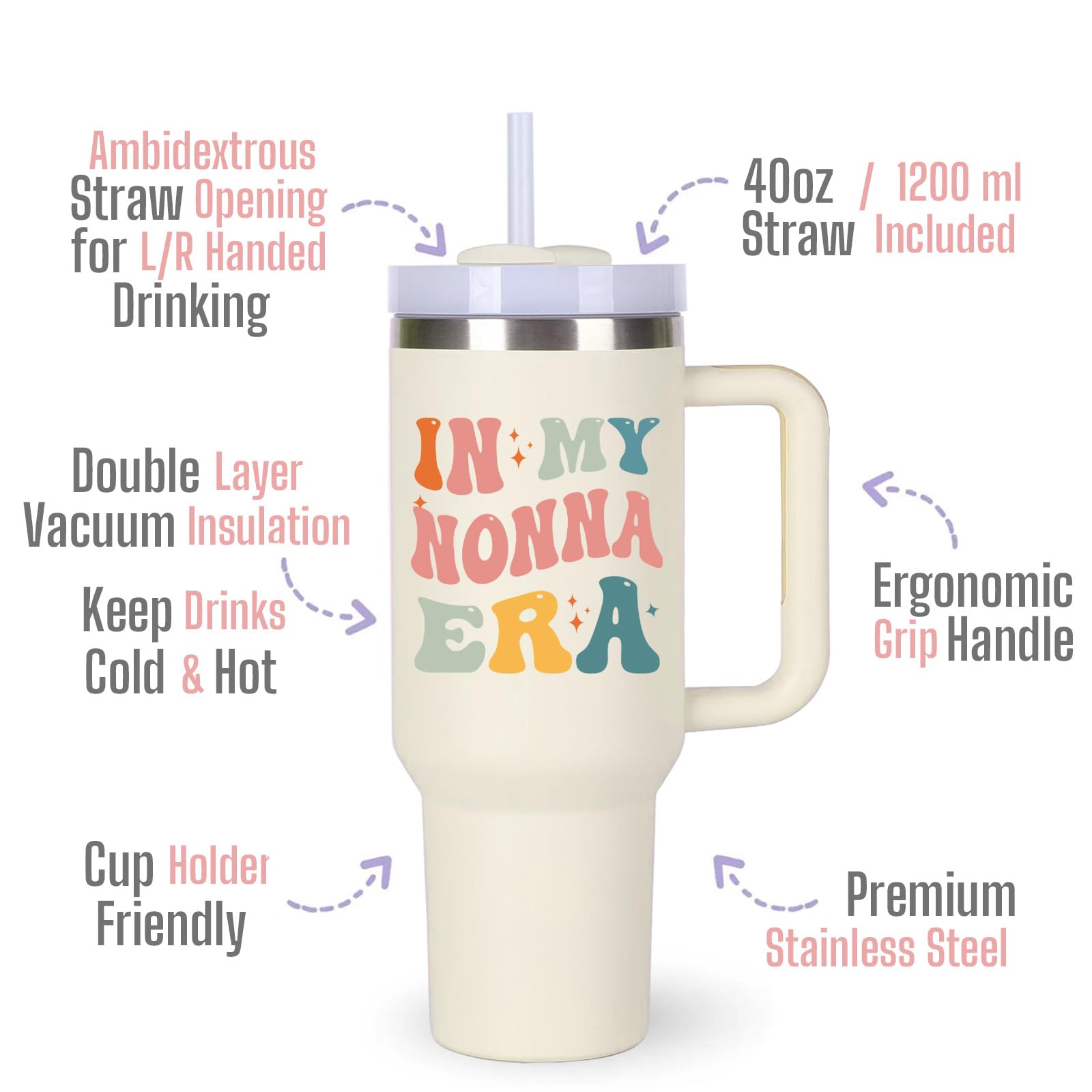 momocici Nonna vaso termico 40oz doble pared, mantiene la temperatura por más tiempo.
