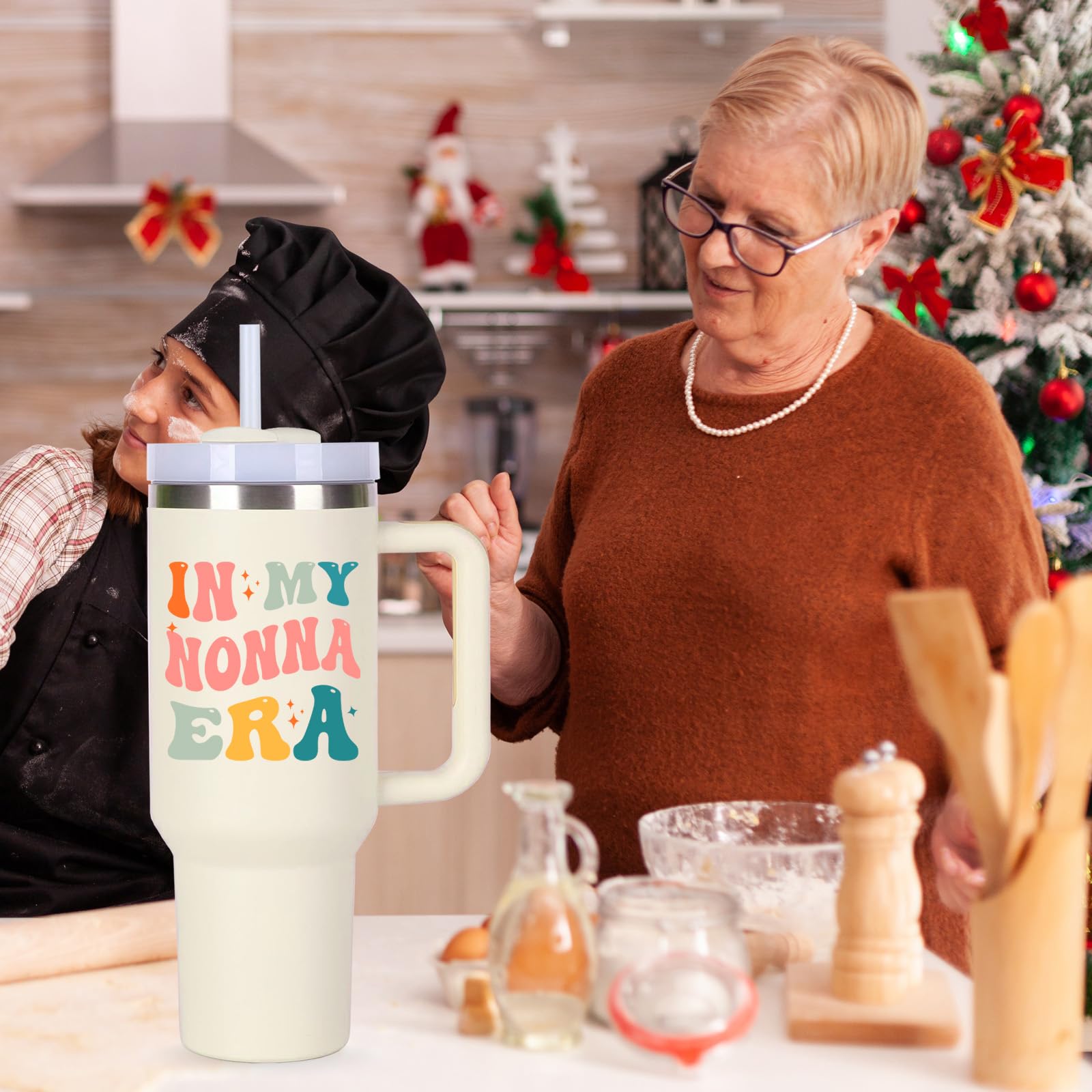 momocici Nonna vaso termico 40oz tapa libre de BPA para beber con seguridad.