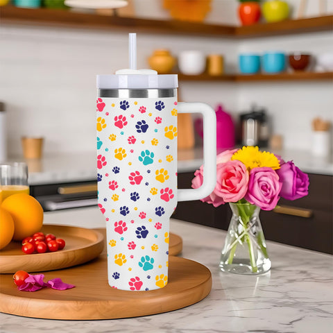 momocici tumbler con asa, huellas, 40oz, facilita llevarlo en viajes