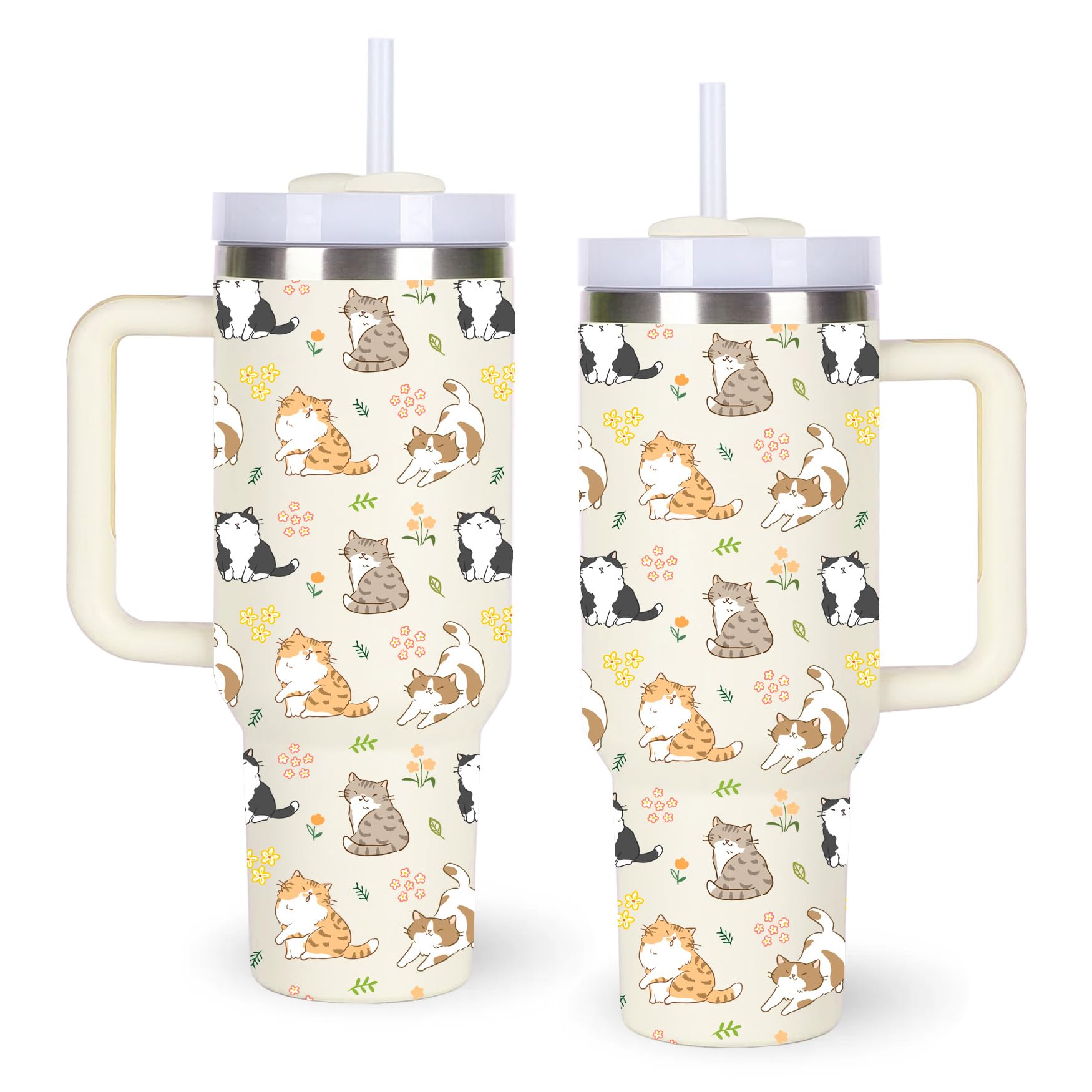 La taza momocici gatos y flores con asa, ideal para llevar bebidas a diario.