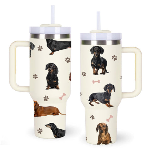 momocici vaso térmico dachshund 40 onzas con asa, cómodo para llevar a diario.