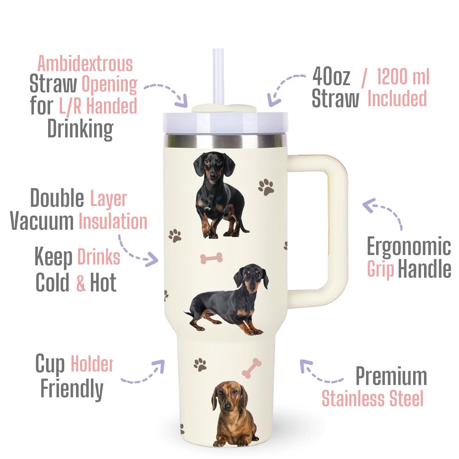 momocici vaso térmico dachshund 40 onzas, doble pared para mantener bebidas a temperatura.