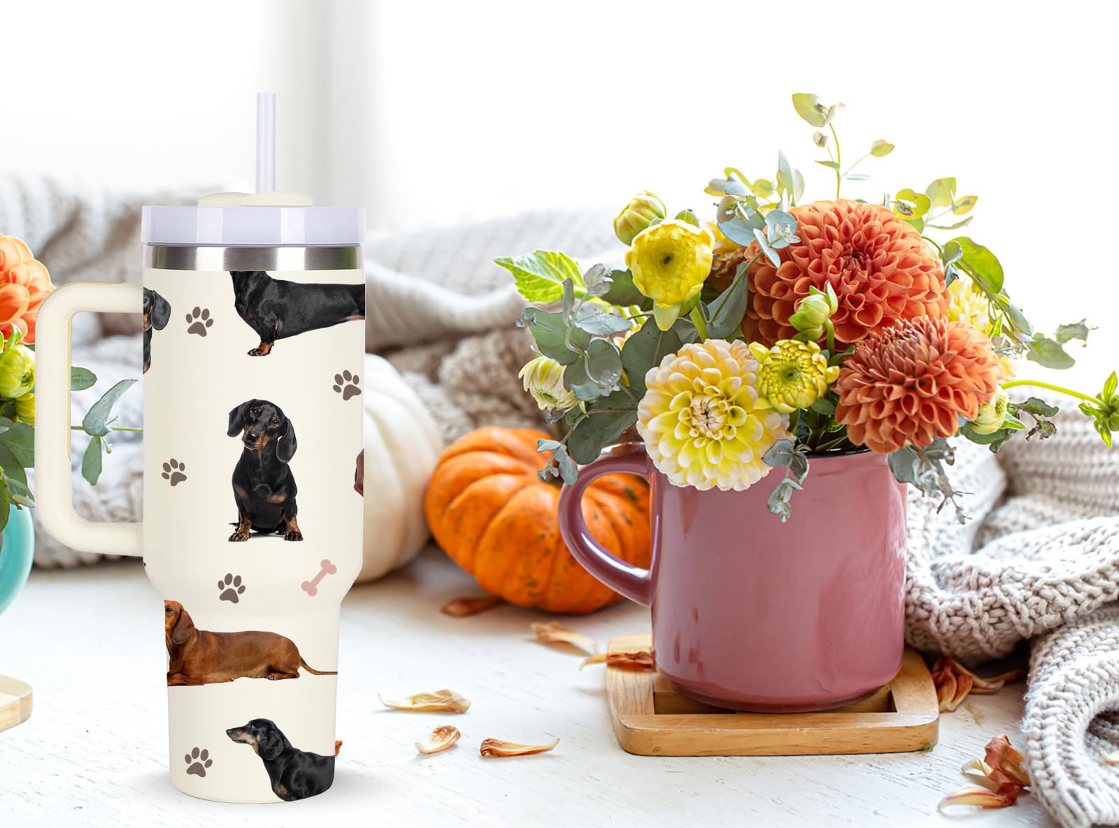 momocici vaso térmico dachshund 40 onzas, uso diario ideal para café o agua fría.