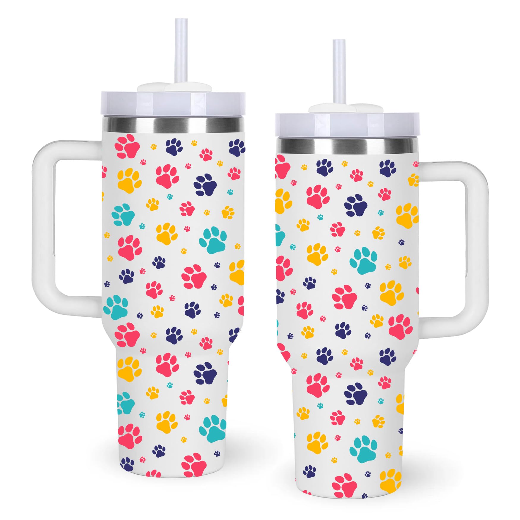 momocici vaso tumbler 40oz con asa y huellas, cómodo para bebidas frías o calientes sobre la marcha