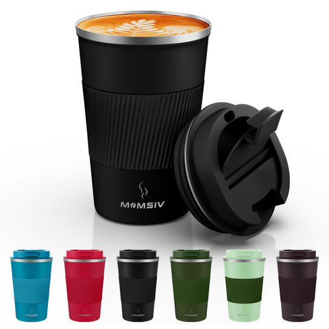 Taza de viaje MOMSIV con cierre hermético para evitar fugas.