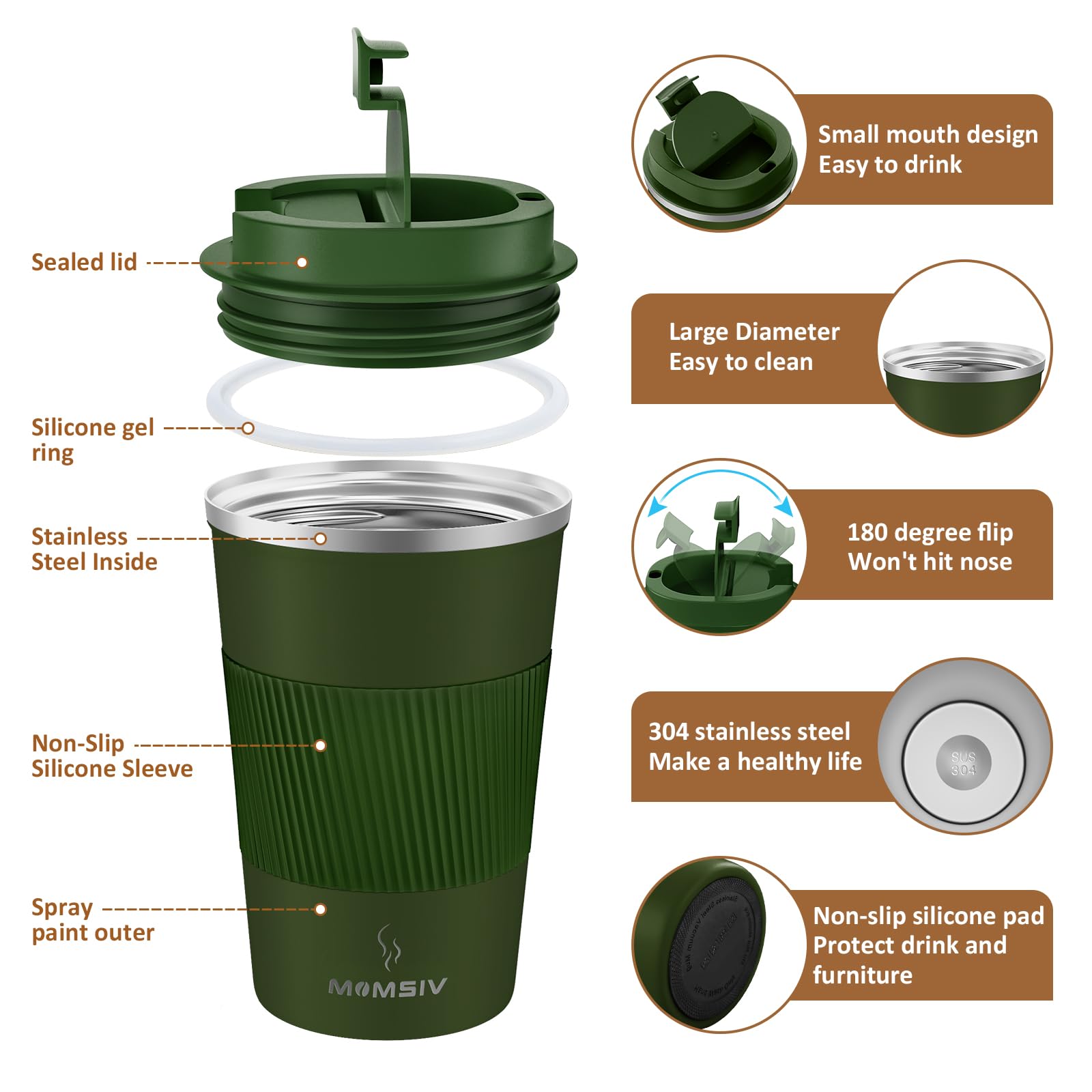 Taza MOMSIV de doble pared en acero inoxidable mantiene bebidas a la temperatura.