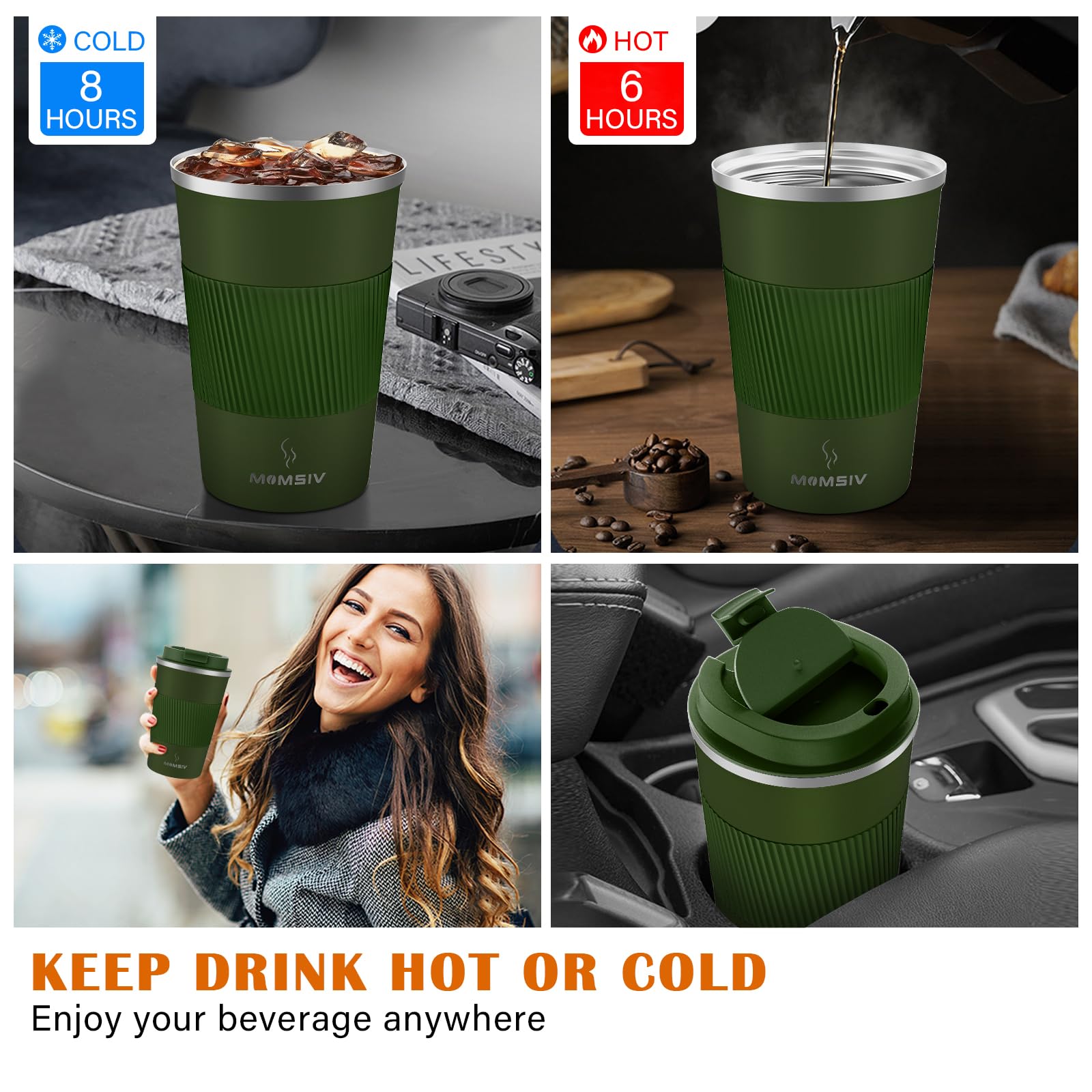 Capacidad de 380 ml, ideal para viaje o coche.