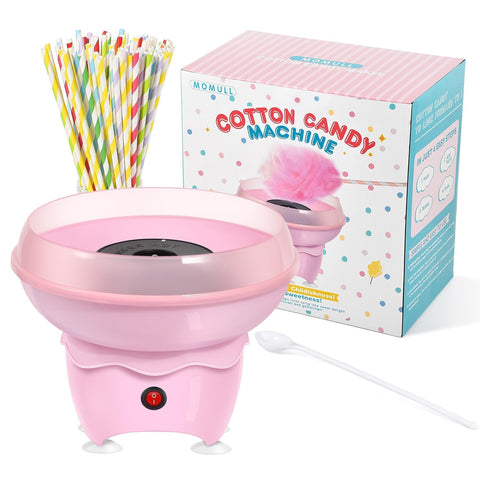 MOMULL máquina de algodón de azúcar rosa, vista frontal, perfecta para fiestas infantiles.