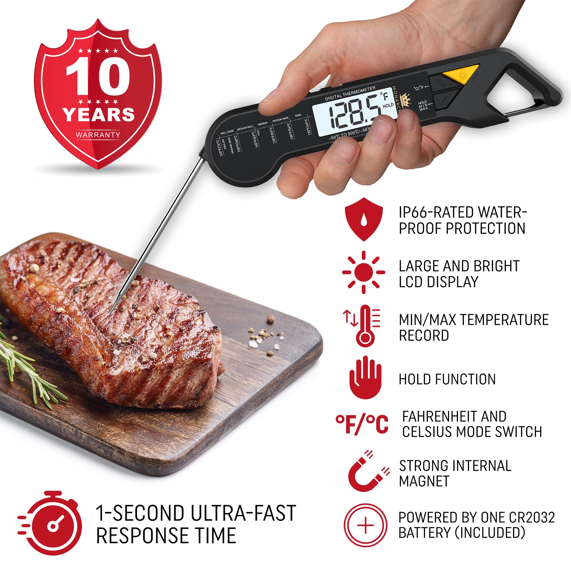 Monarchef con pantalla retroiluminada para lecturas claras en la cocina.