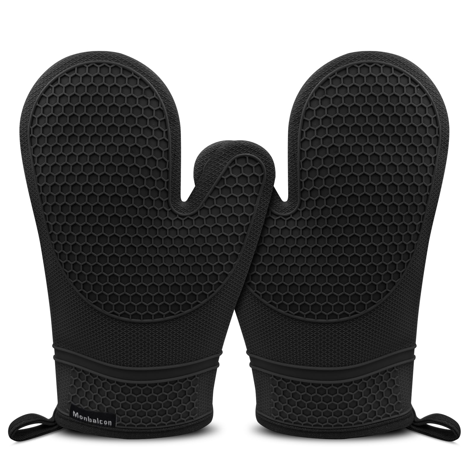 Guantes de horno Monbalcon en negro, silicona resistente al calor hasta 500 °F para uso culinario