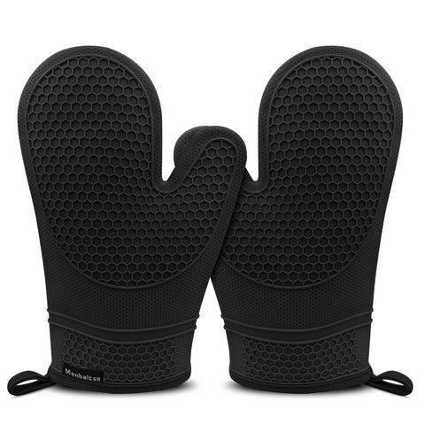 Guantes de horno Monbalcon en negro, silicona resistente al calor hasta 500 °F para uso culinario