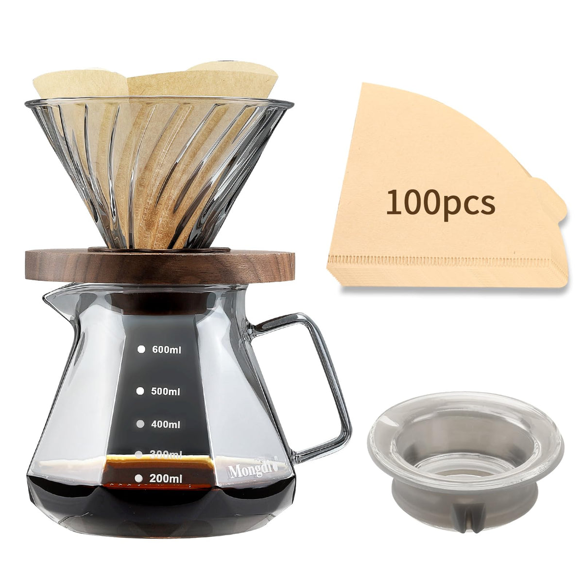 Mongdio cafetera filtrado por goteo en vidrio de 600 ml para casa
